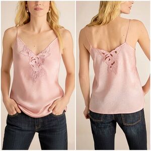 Natori Vintage Pink Satin Slip Cami Top Floral Embroidered Feminine Y2K Lingerie